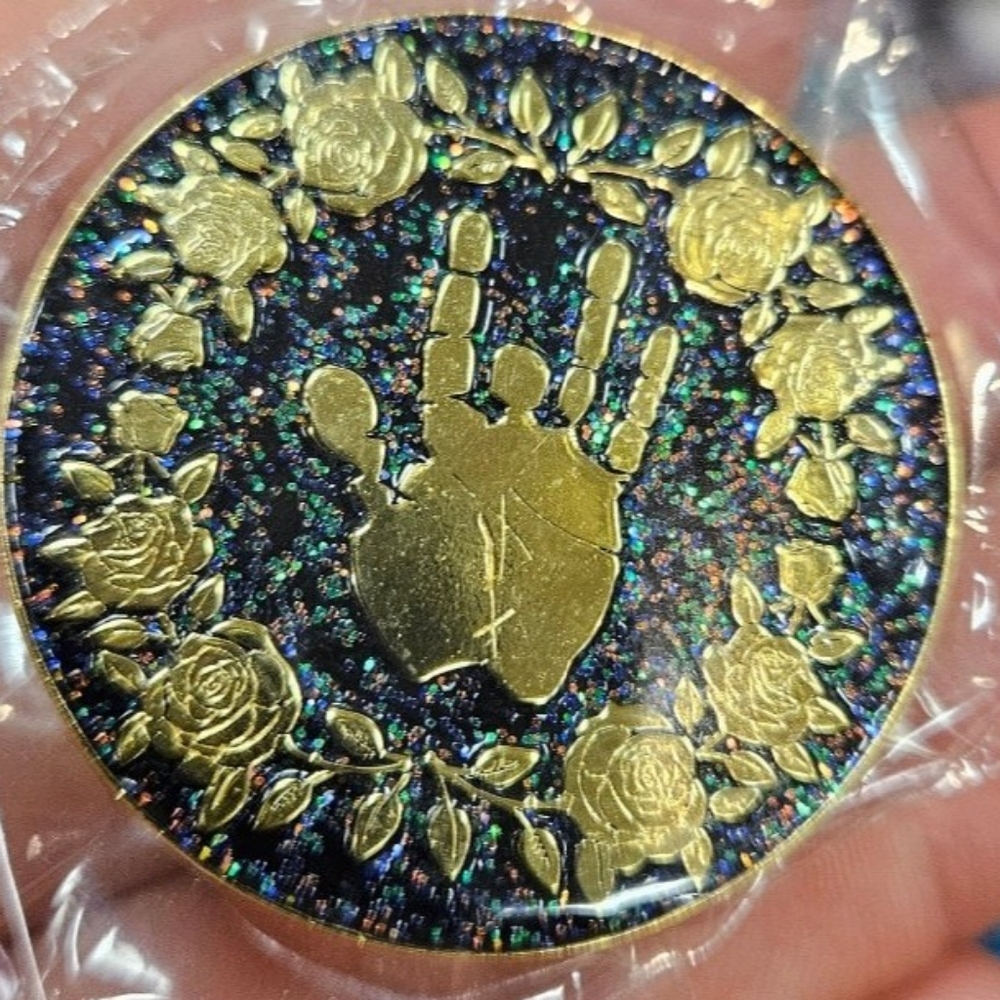 Grateful Dead Garcia Tribute Hand Print Raised Gold & Opalescent Black 1.5" Pin